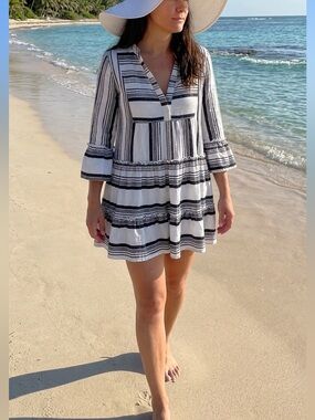 Linen Tiered
Peasant Dress Made in Italy 3/4 bell sleeve